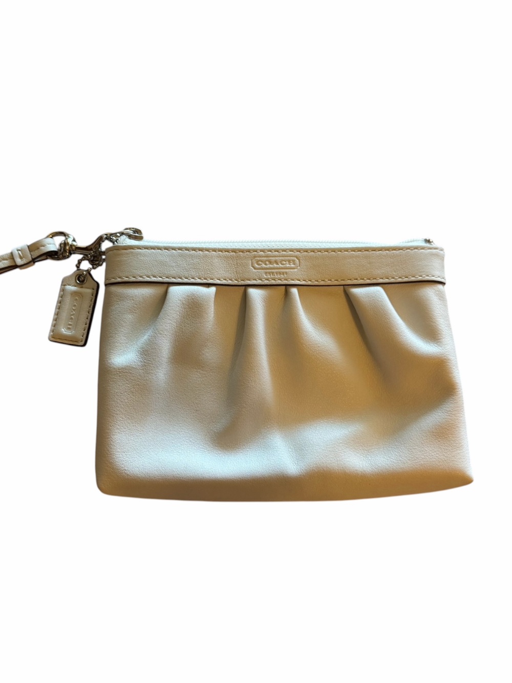 Coach Pebbled Leather Wristlet Clutch in Cream/White